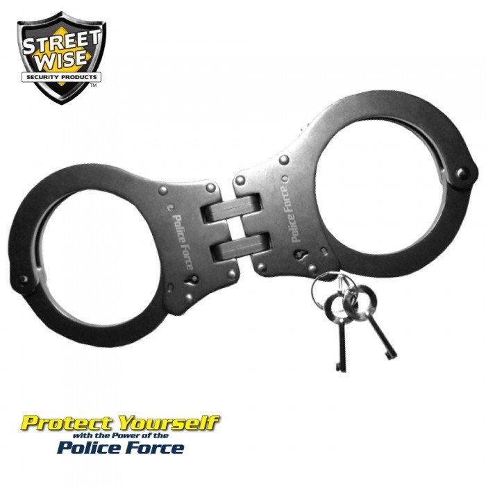 Handcuffs - Police Force Heat Treated Hinged Stainless Steel Handcuff