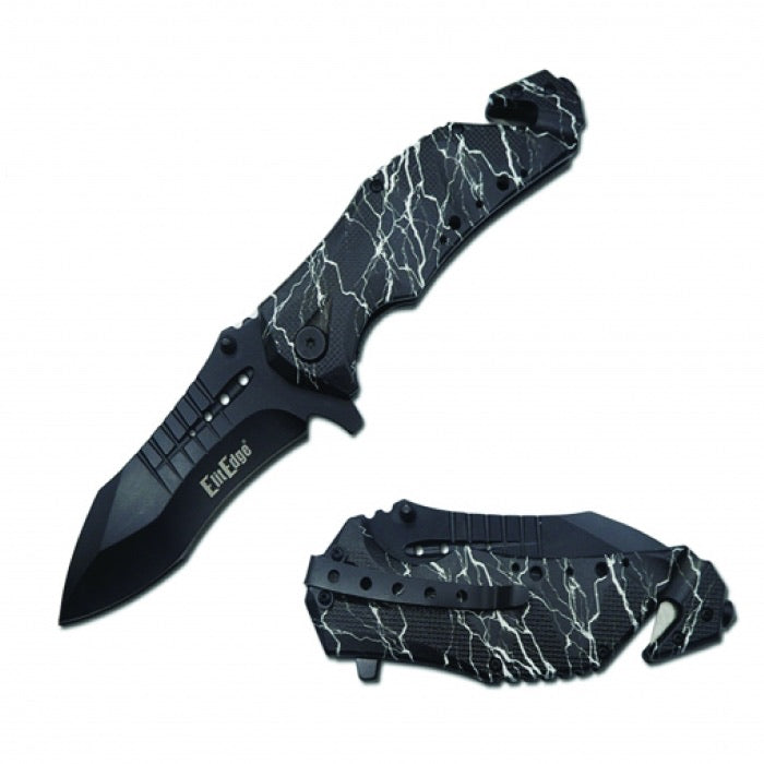 Tactical Rescue Folding Knife BLACK LIGHTNING