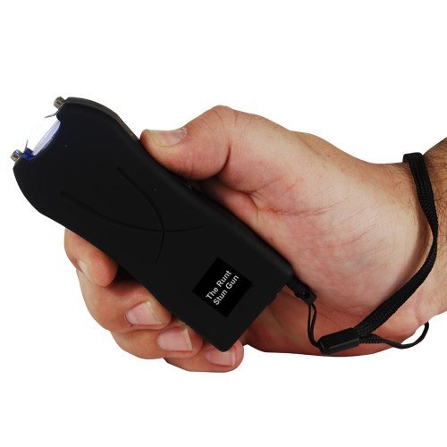 Runt Black stun gun with flashlight and wrist strap disable pin